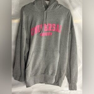 Universal Heather Gray Hoodie‎ with Vibrant Pink Accents